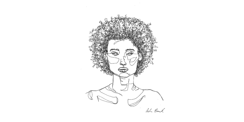 Contour pen drawing of a woman.